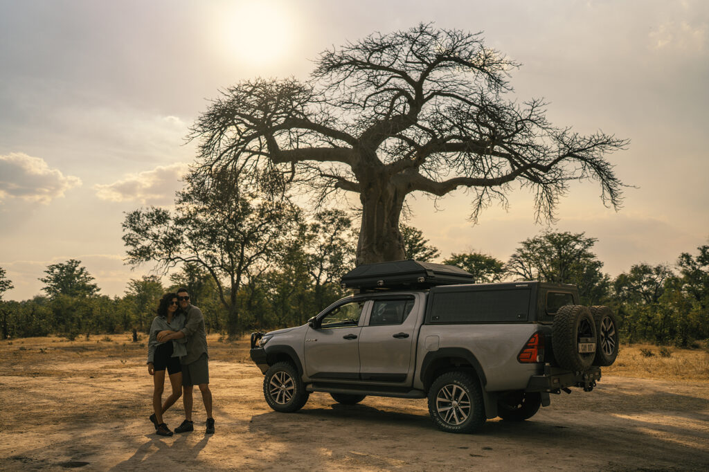 couple in a safari car 
