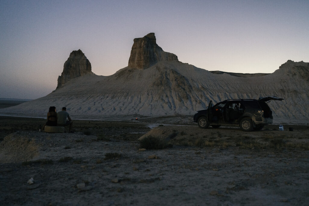 couple camping in mangystau