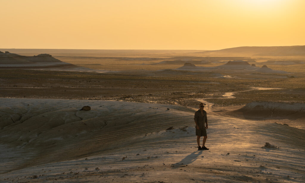 man in a lunar landscape